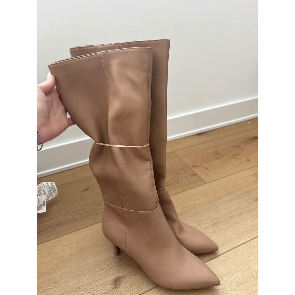 dolce vita Alabama Tan Faux Leather‎ Kitten Heel Knee High Tall Boots Womens 9